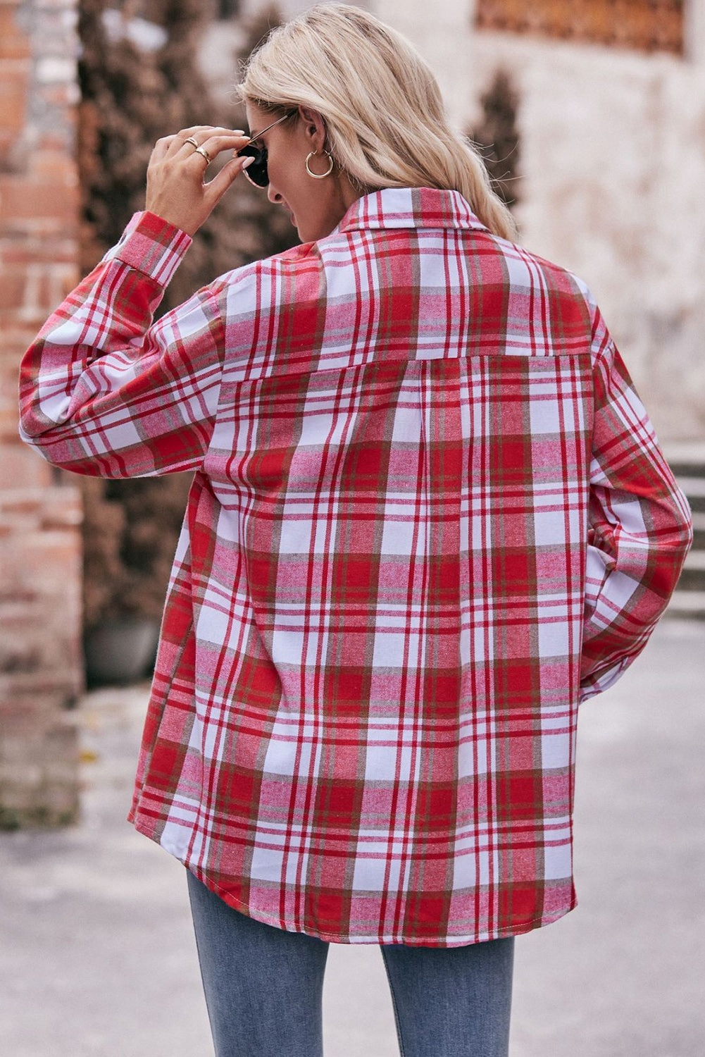 Multicolor Plaid Colorblock Button Up Shacket