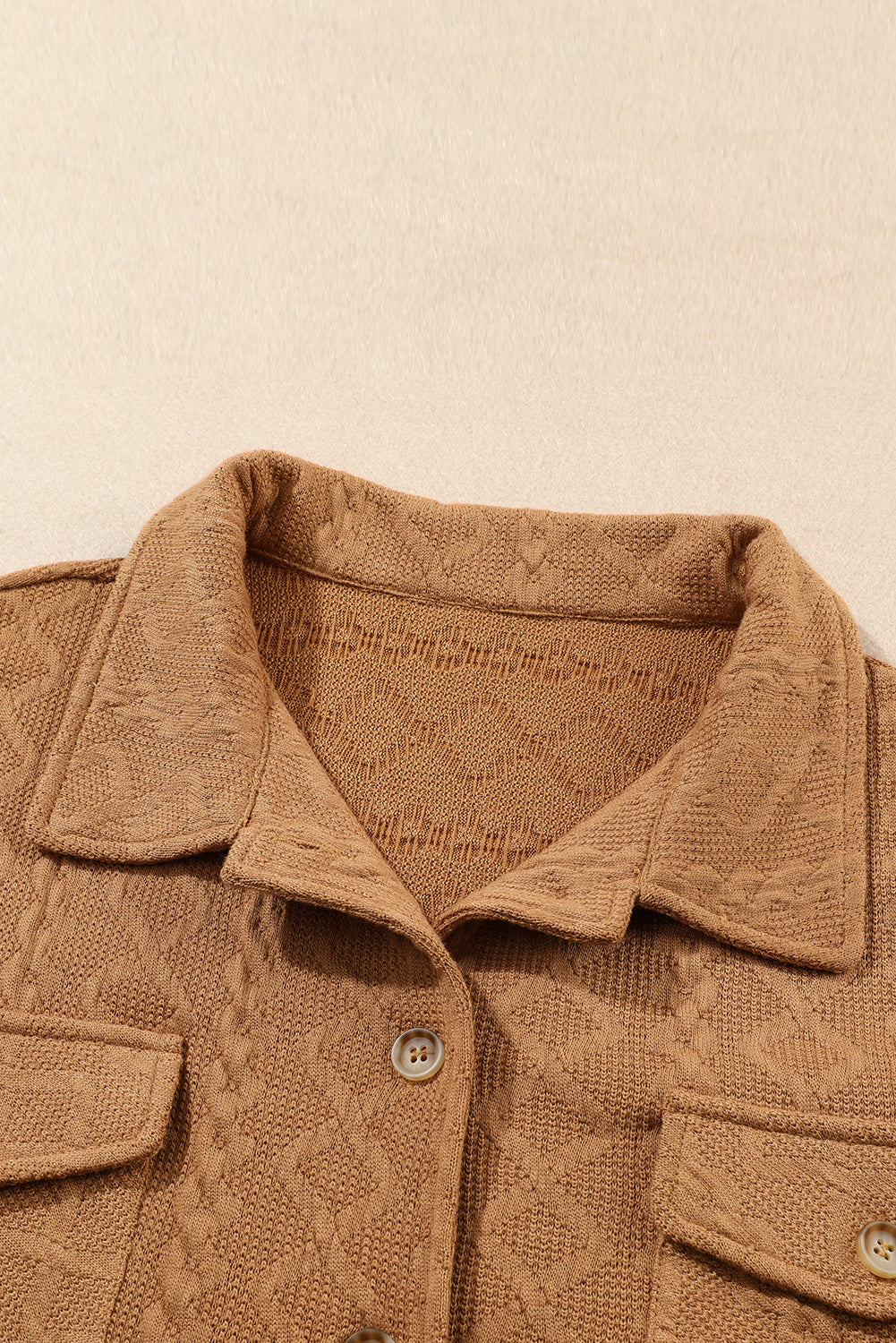 Camel Textured Knit Flap Pocket Shacket