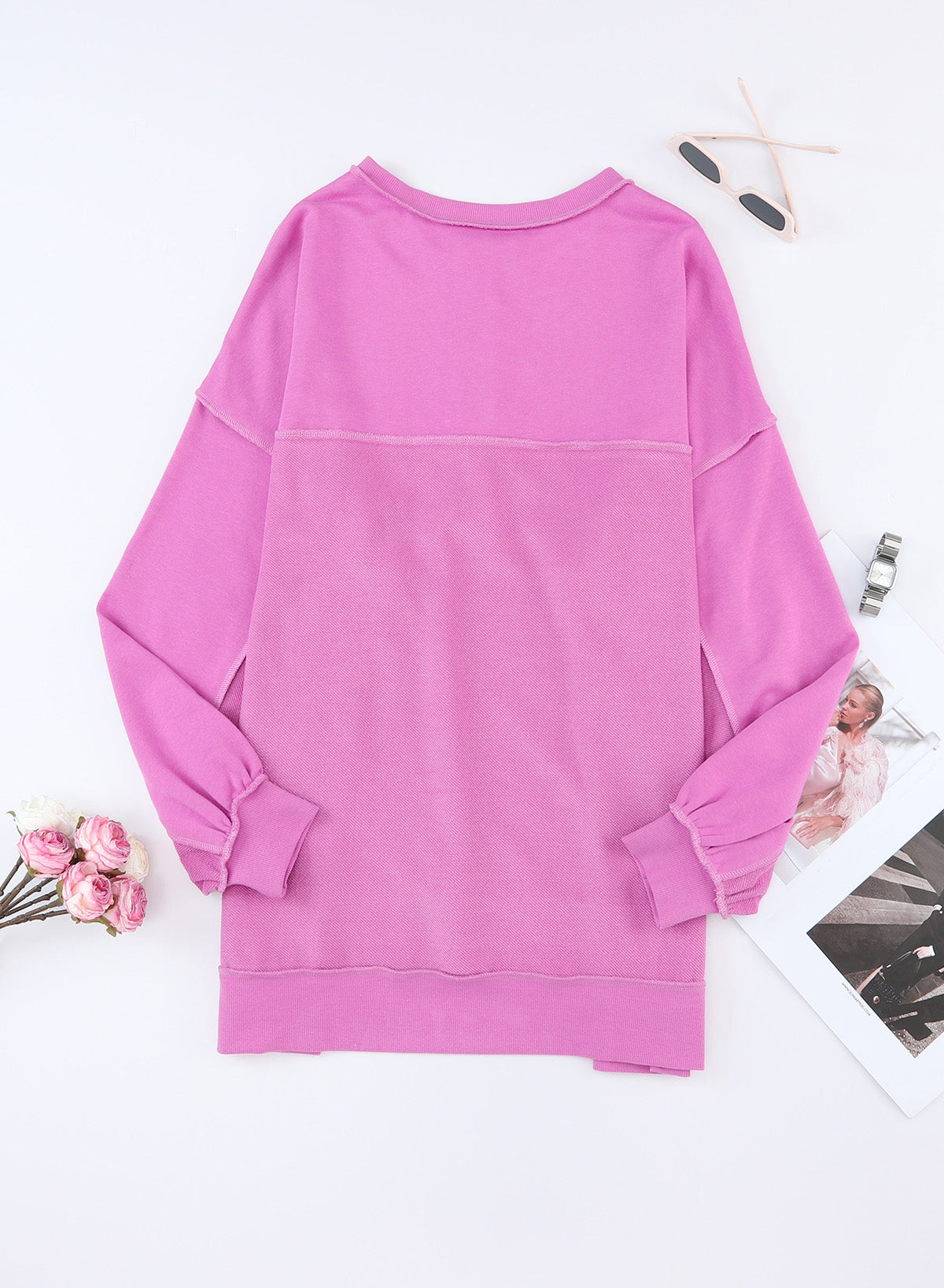 Green Patchwork Exposed Seam Oversized Henley Sweatshirt