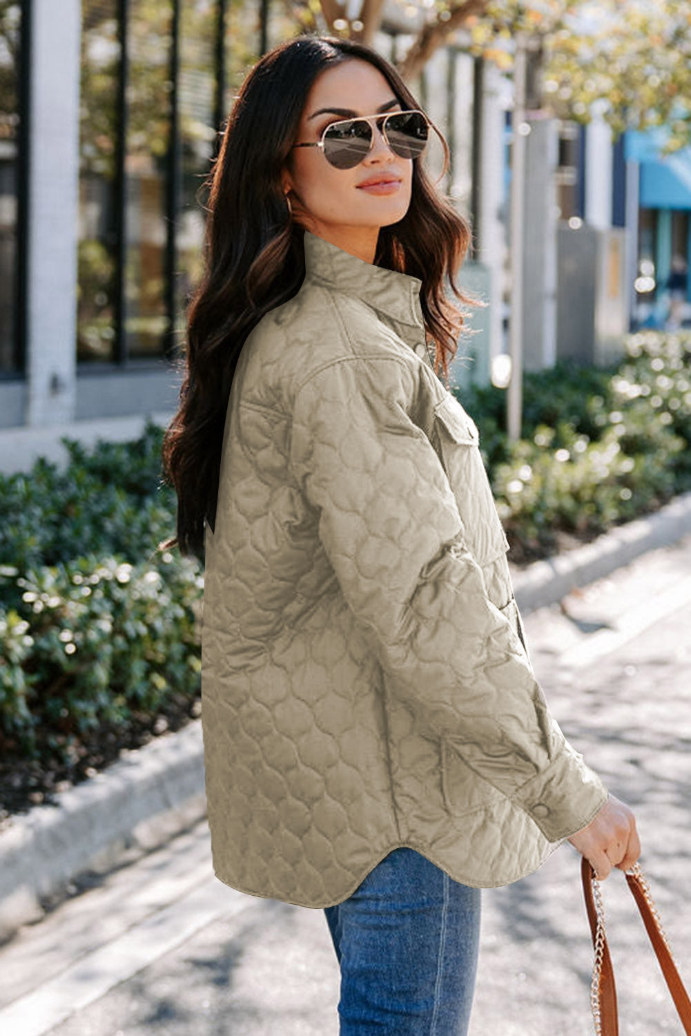 Beige Big Pockets Quilted Button Down Puffer Coat