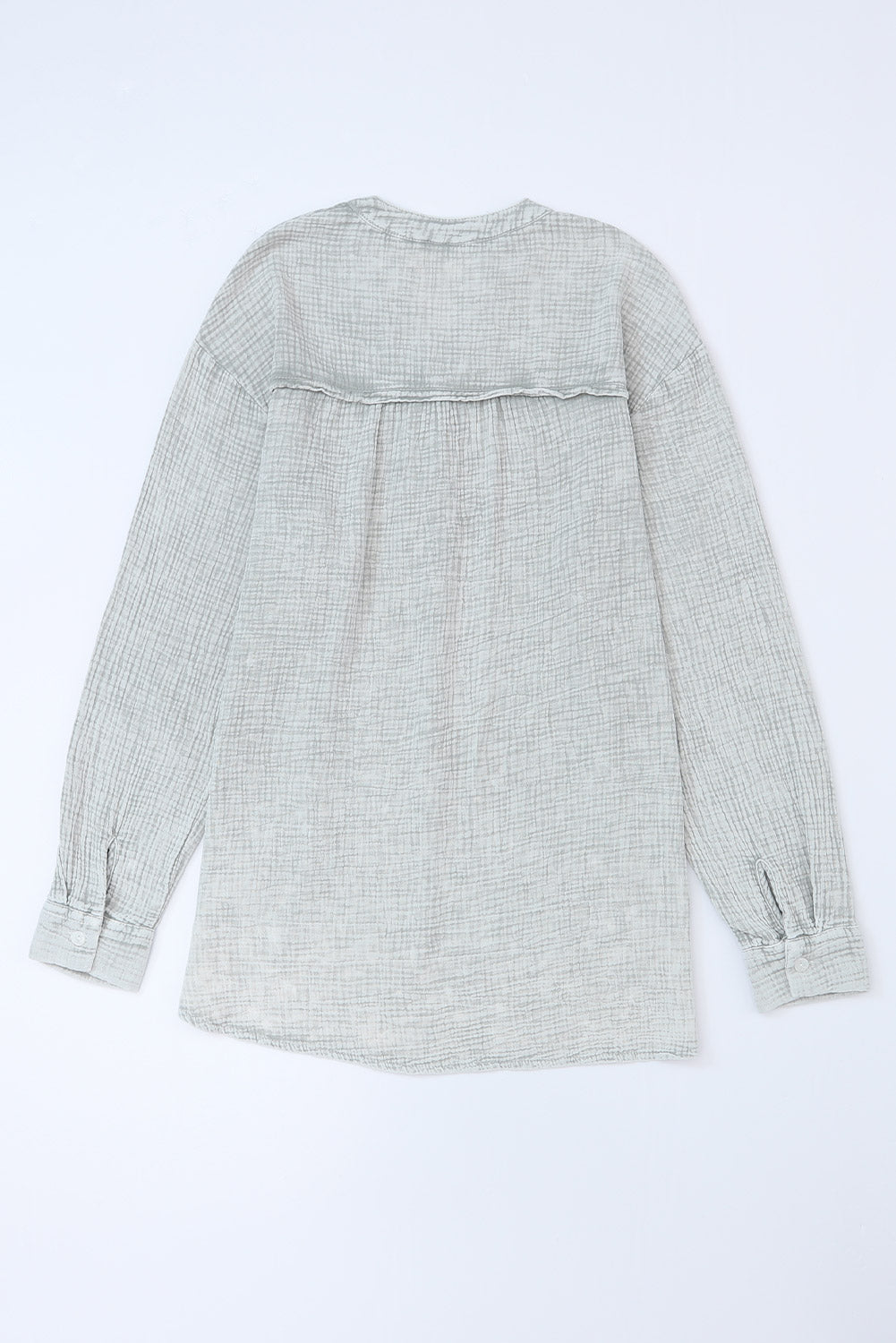 Gray Loose Crinkle Button V Neck Henley Top