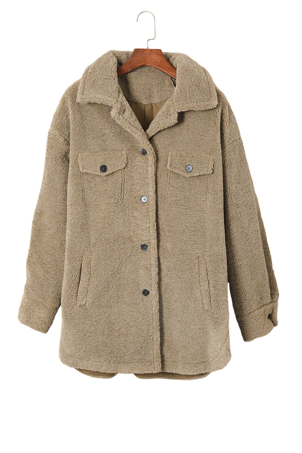 Camel Sherpa Turn Down Collar Flap Pocket Jacket