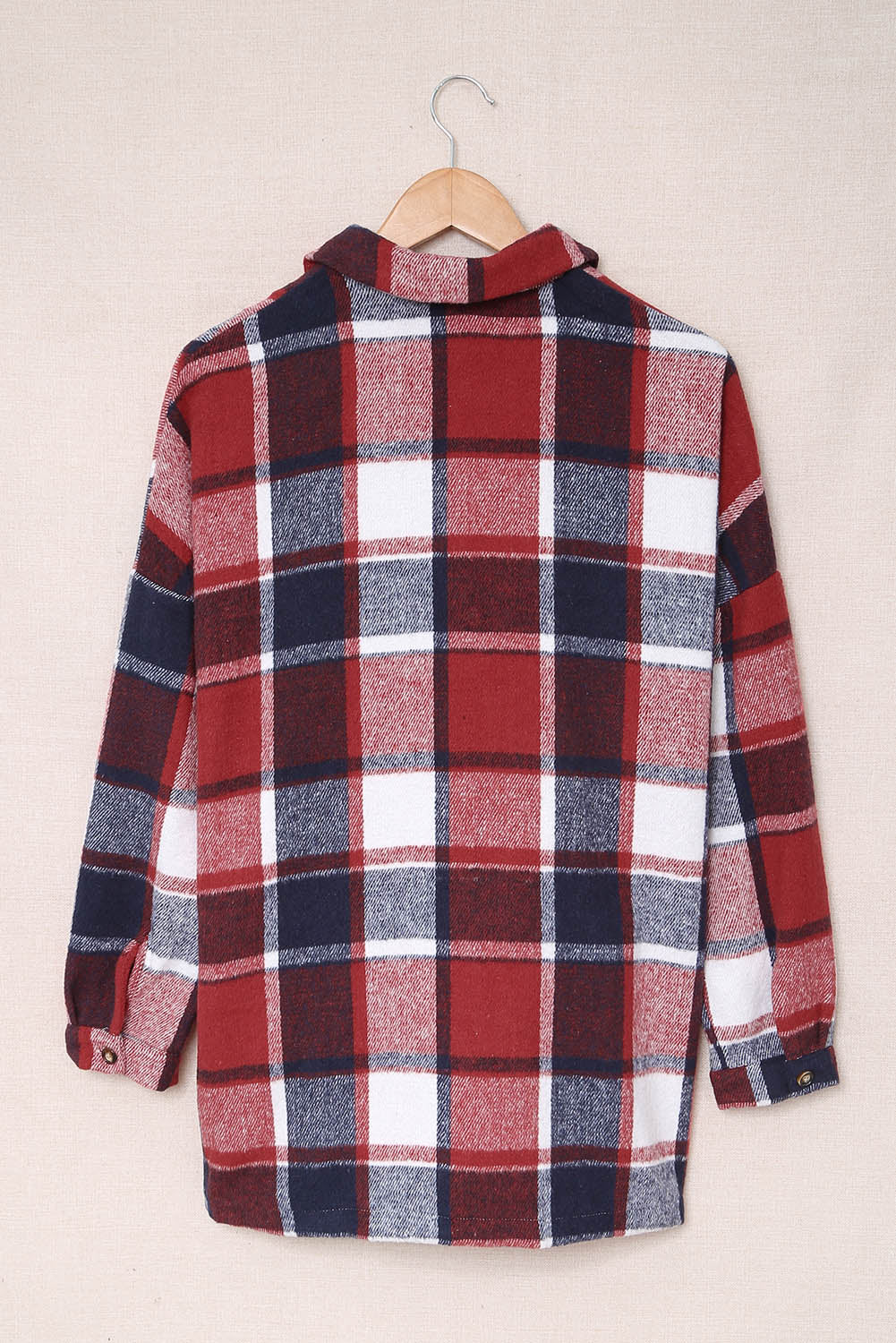 Red and Grey Button Up Flannel Plaid Shacket