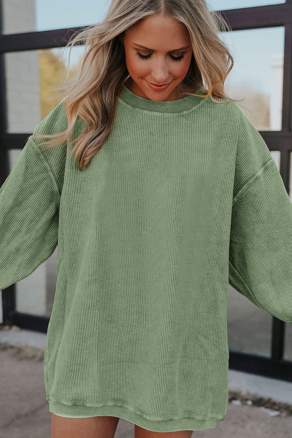 Light Grey Drop Shoulder Ribbed Oversized Sweatshirt