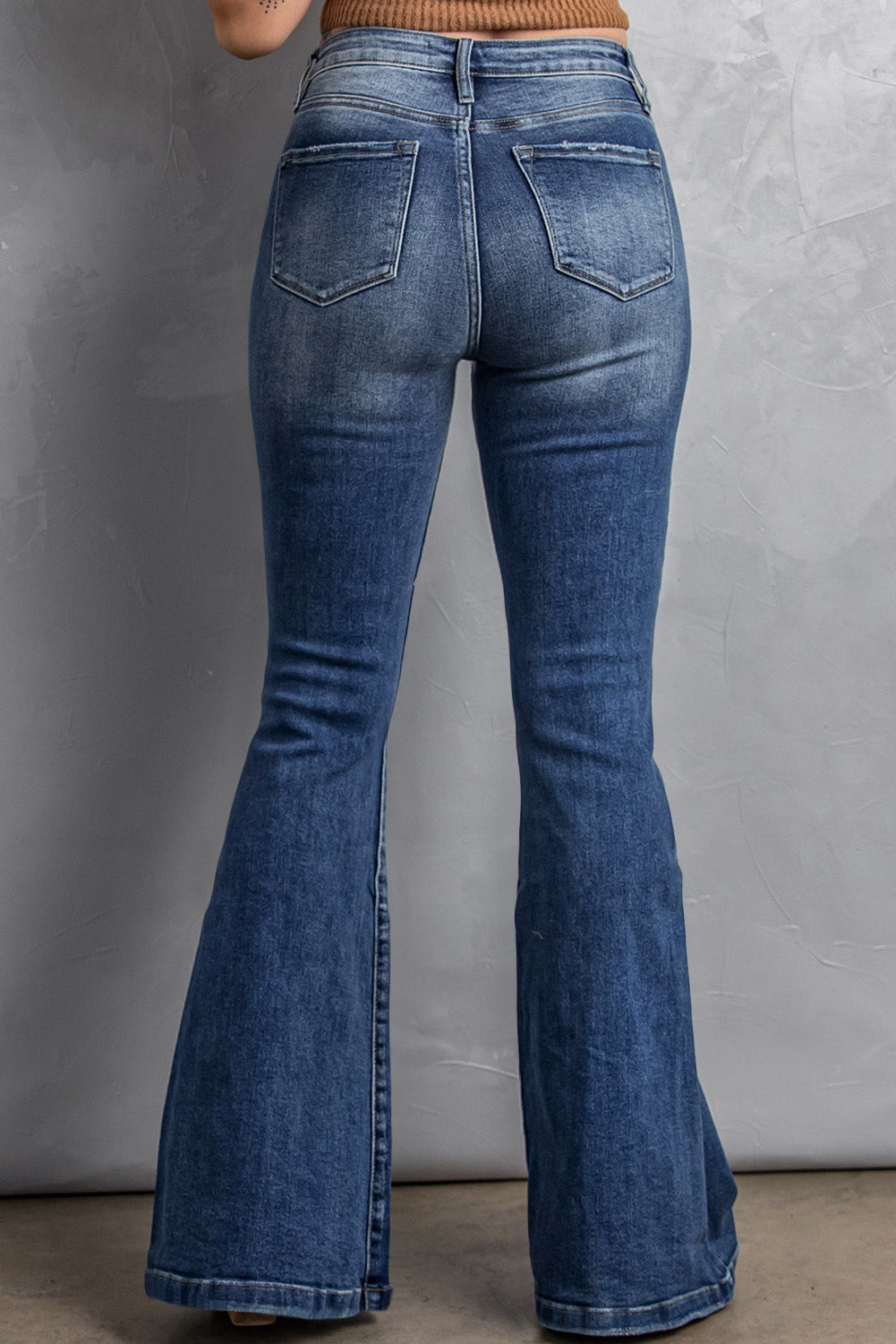 Blue Casual Pockets Chic High Waist Flare Jeans