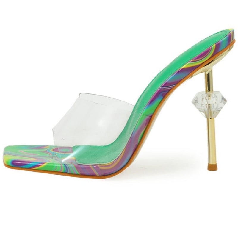 Diamond Transparent Square Toe High-Heel