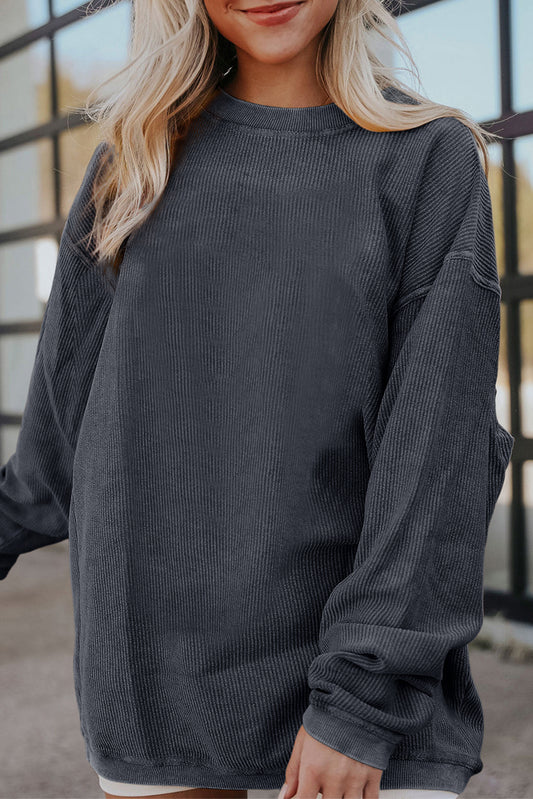 Light Grey Drop Shoulder Ribbed Oversized Sweatshirt