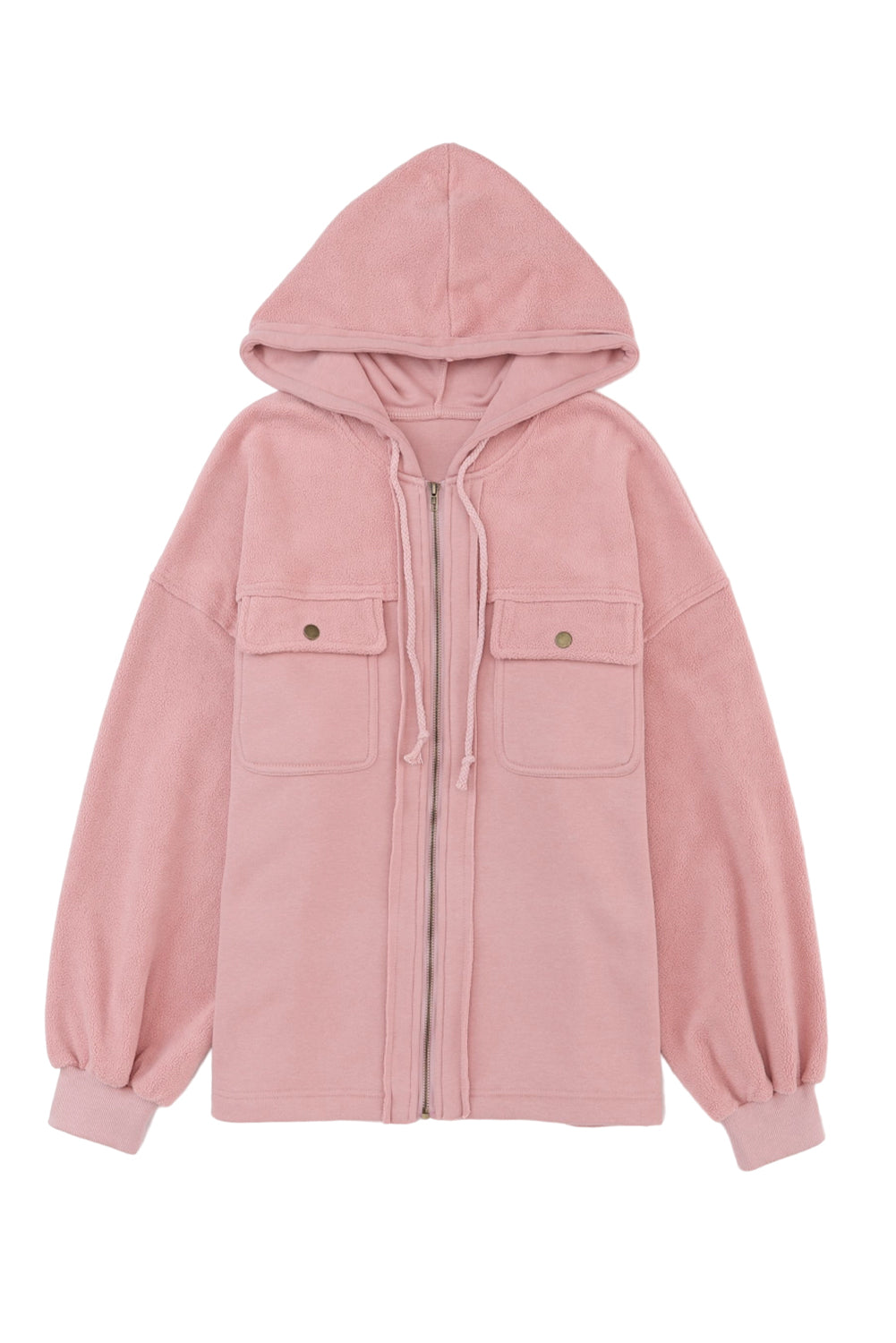 Pink Bishop Sleeve Zip Up Hoodie Jacket with Flap Pockets