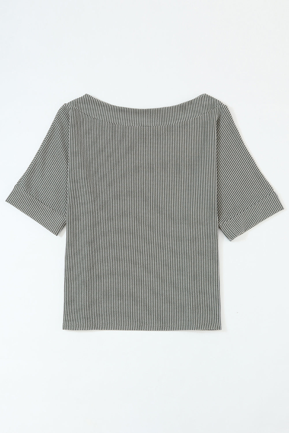 Gray Boatneck Batwing Sleeve Cording Blouse