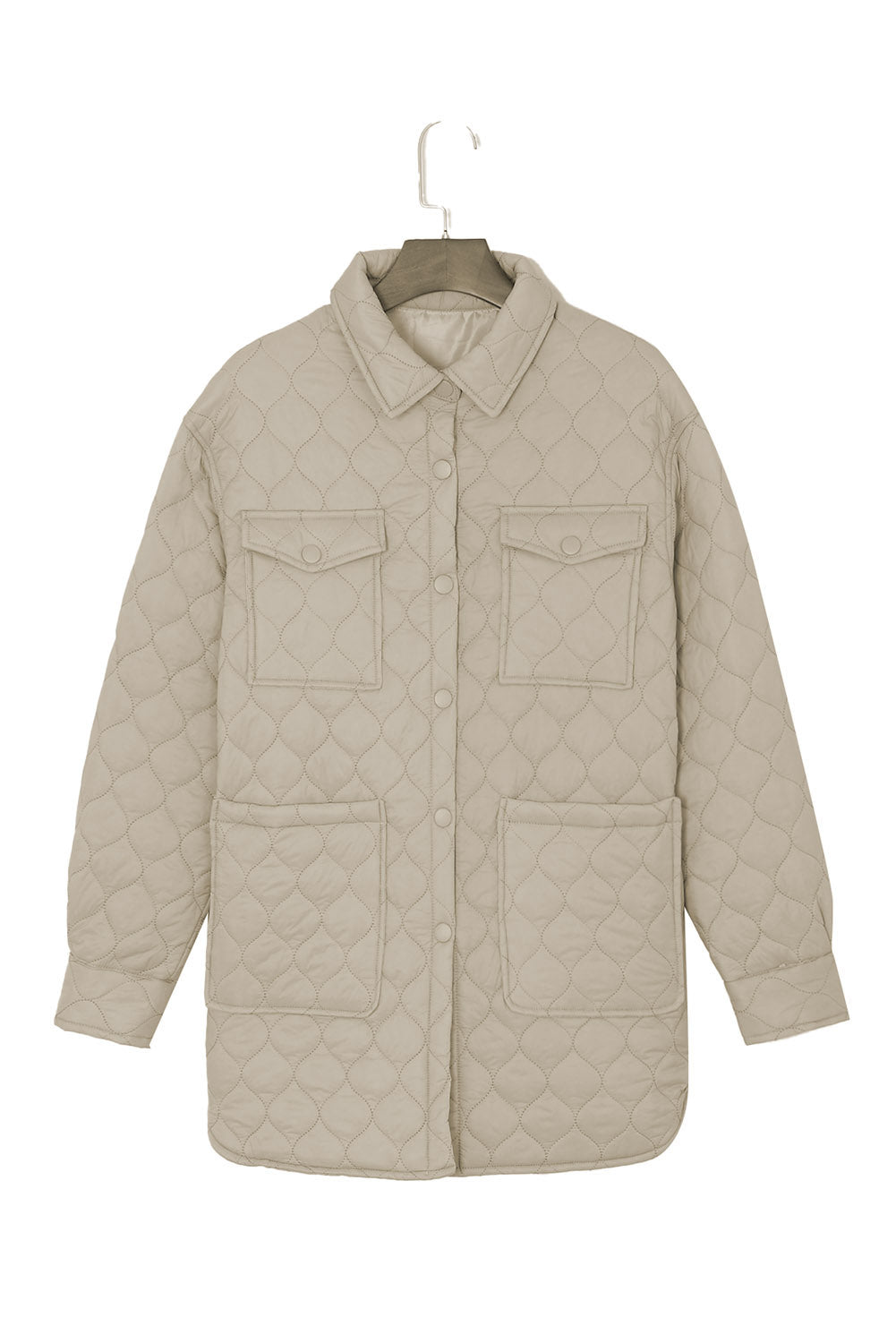 Beige Big Pockets Quilted Button Down Puffer Coat