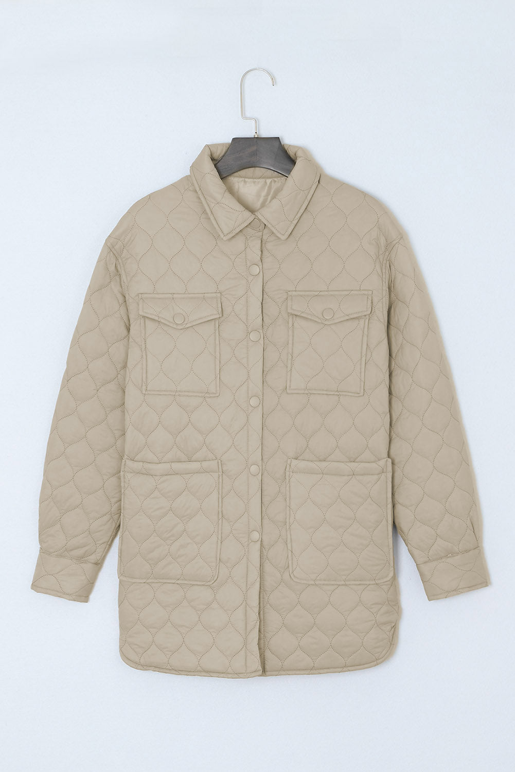 Beige Big Pockets Quilted Button Down Puffer Coat