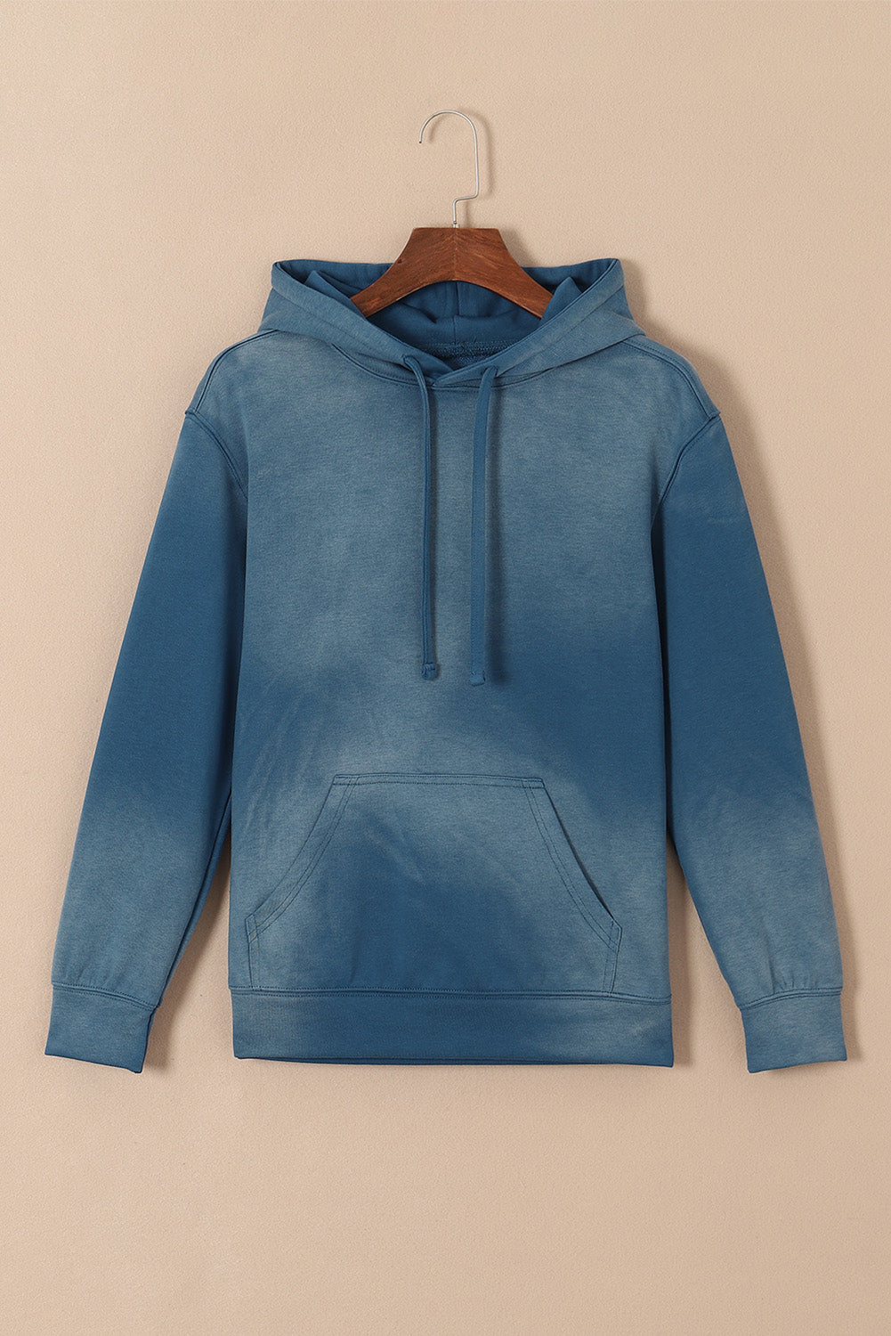 Dark Blue Washed Kangaroo Pocket Drawstring Hoodie