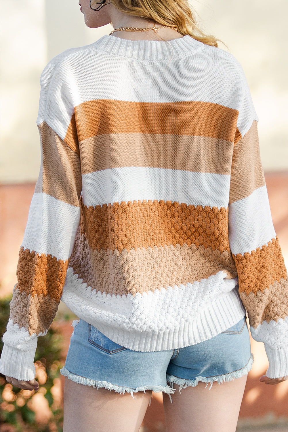 Chestnut Colorblock Drop Sleeve Knitted Sweater