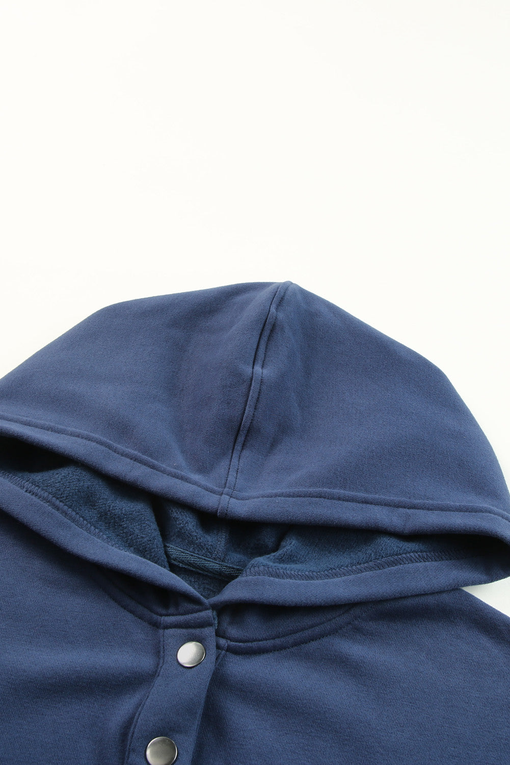 Dark Blue Snap Button Batwing Sleeve Pocket Henley Hoodie