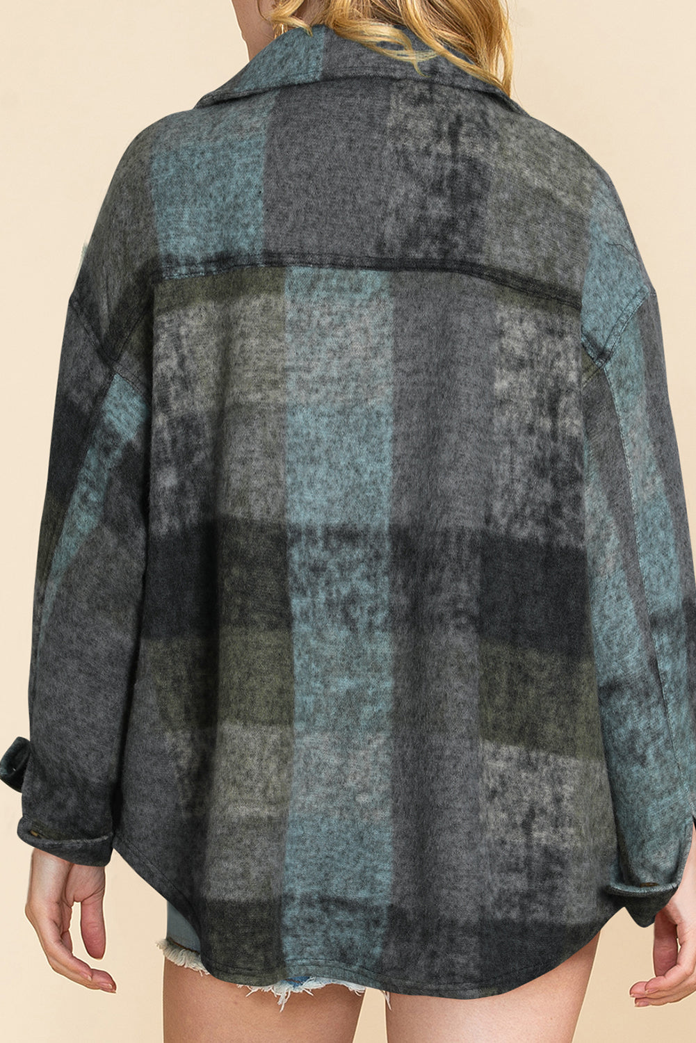 Multicolor Brushed Plaid Pocketed Oversize Shacket