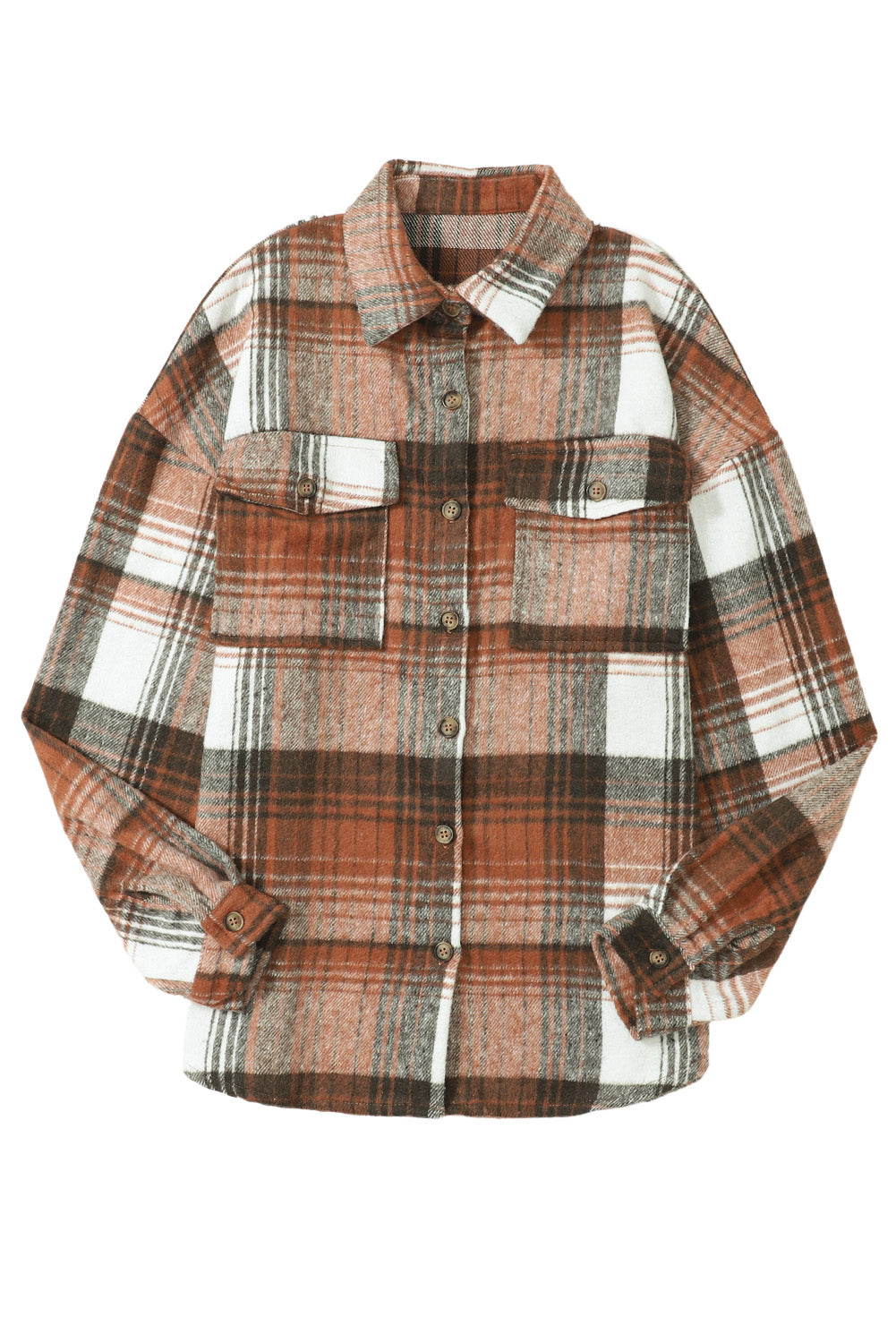 Grey Plaid Button Up Collared Flannel Shacket