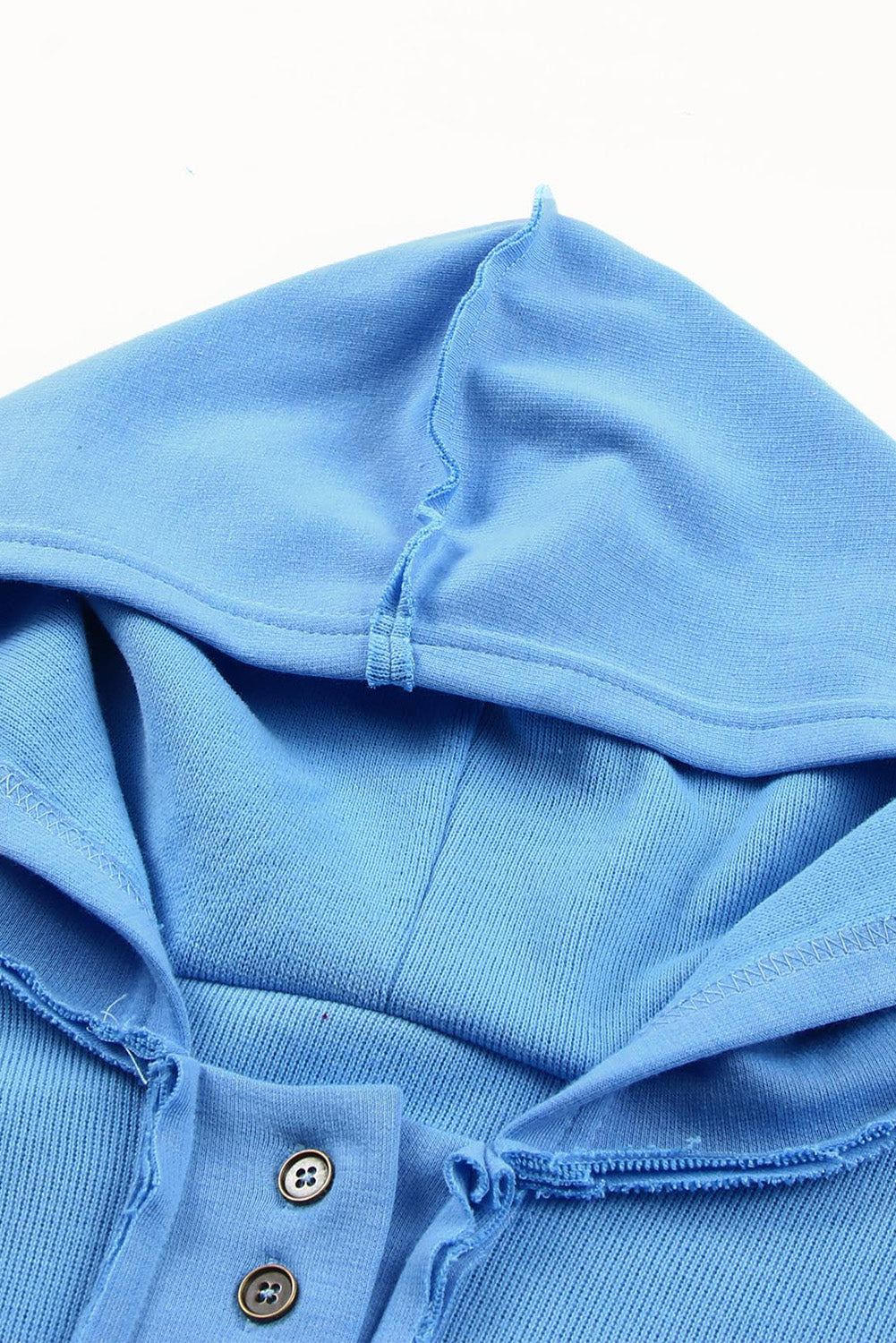 Light Blue Solid Patchwork Button Seam Trim Hoodie