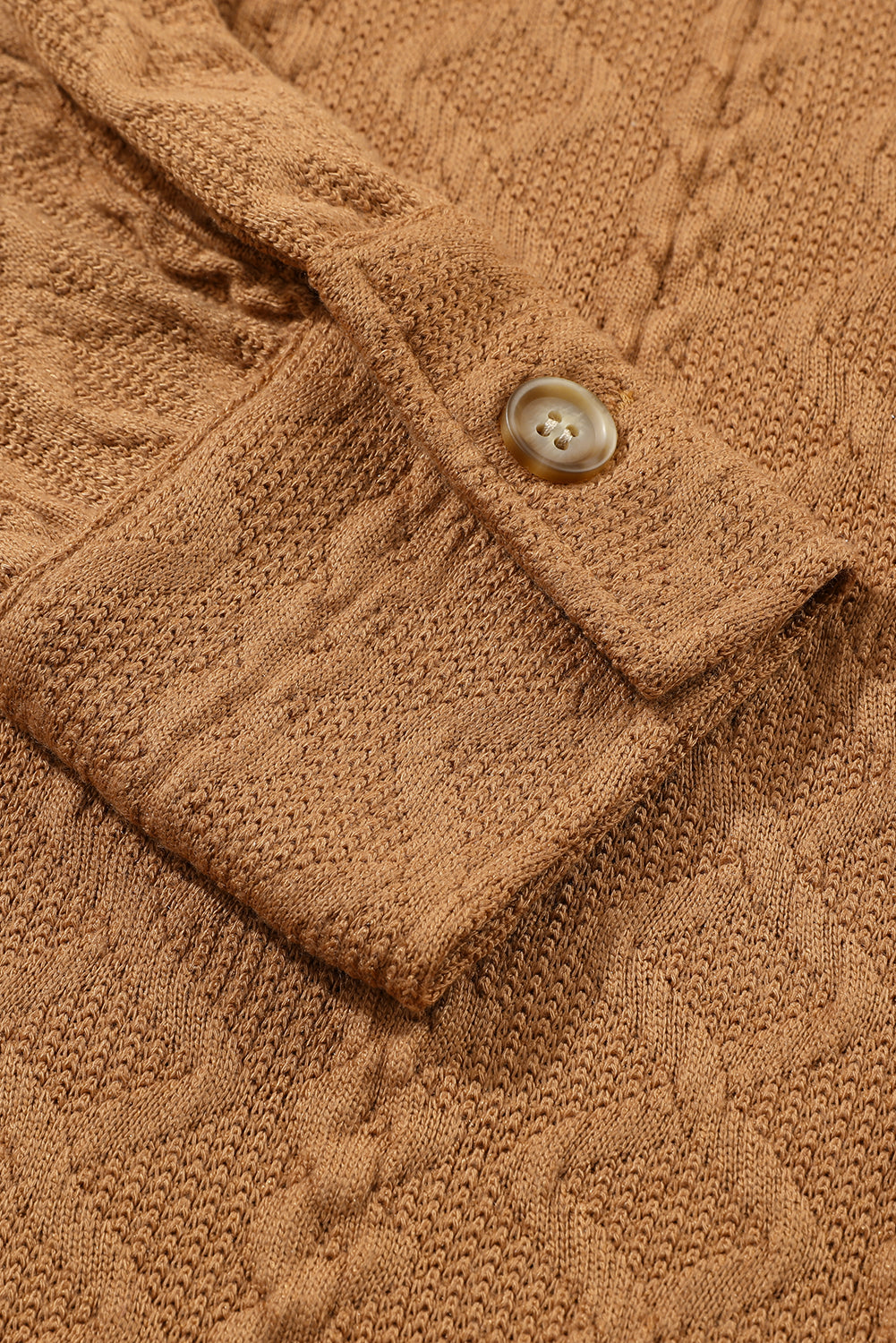 Camel Textured Knit Flap Pocket Shacket