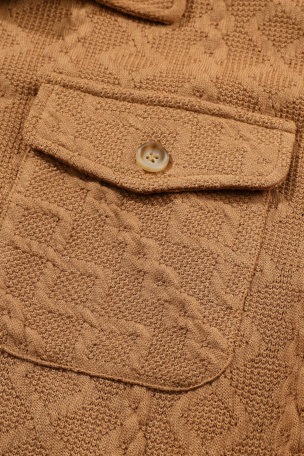 Camel Textured Knit Flap Pocket Shacket