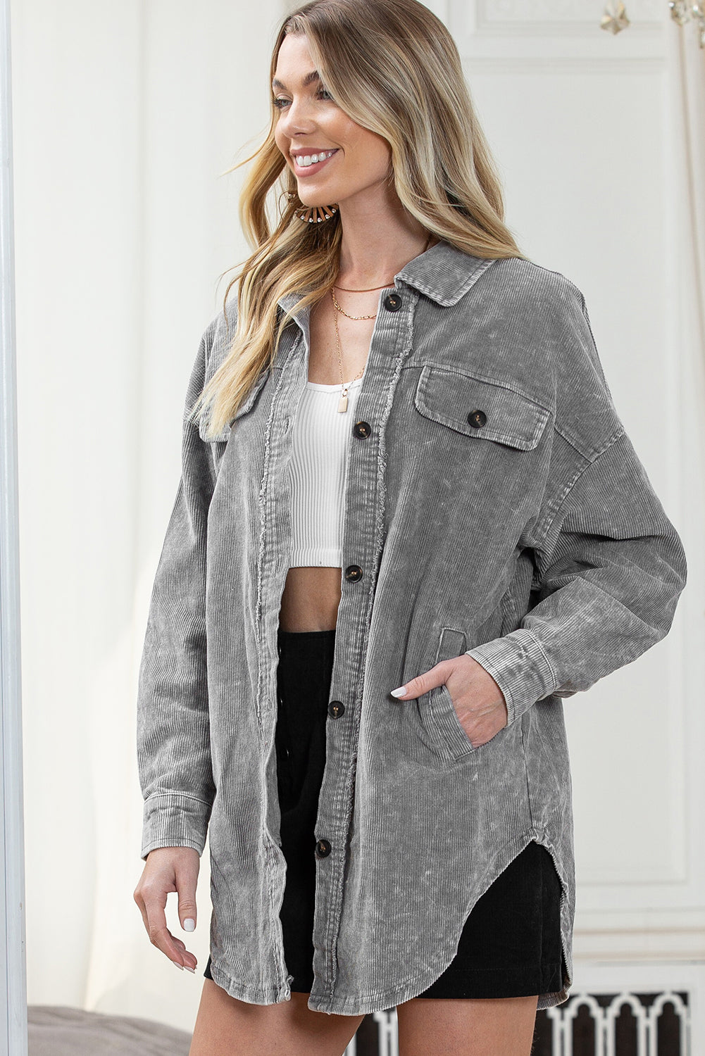 Gray Vintage Distressed Mineral Wash Oversized Shacket