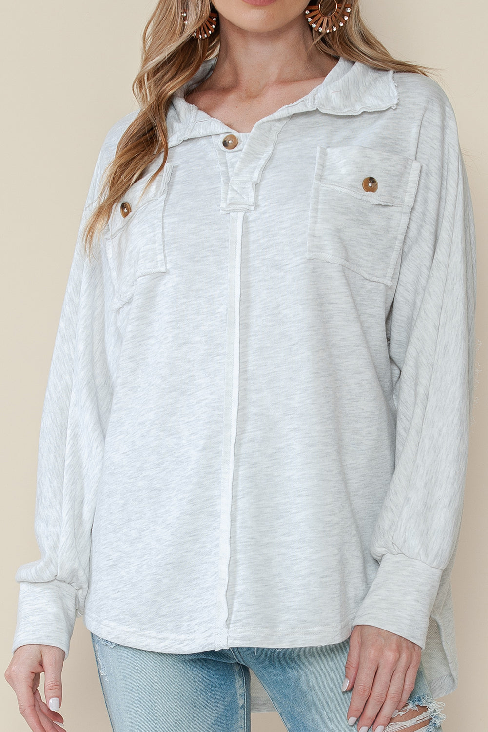 Gray Exposed Seam Patchwork Pockets Oversized Sweatshirt