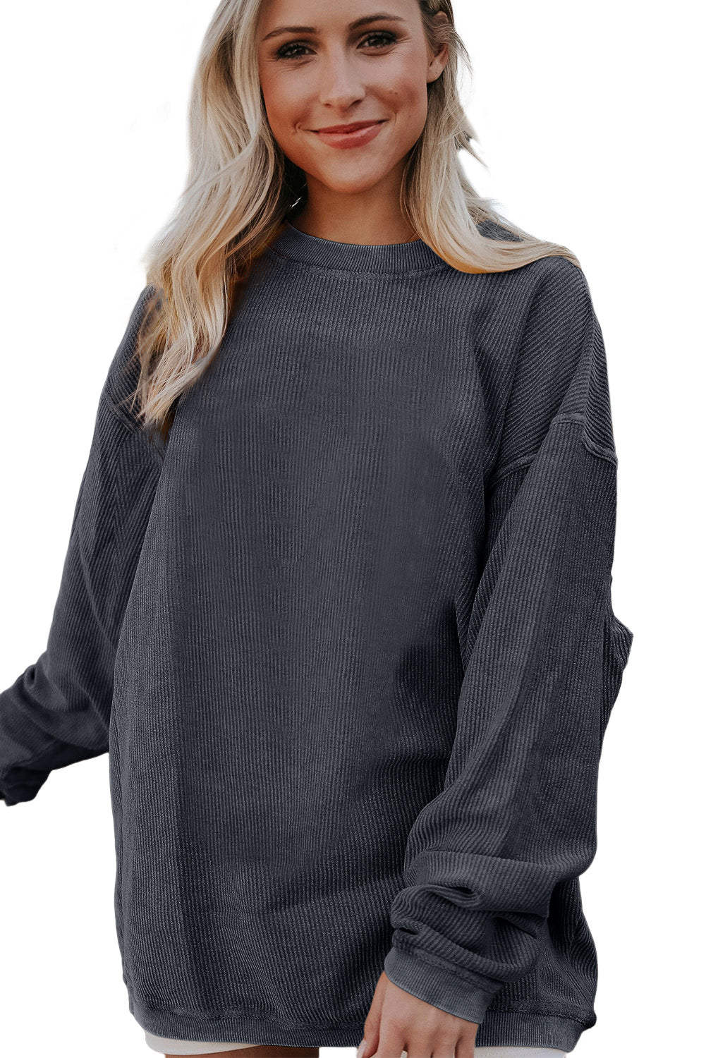 Light Grey Drop Shoulder Ribbed Oversized Sweatshirt