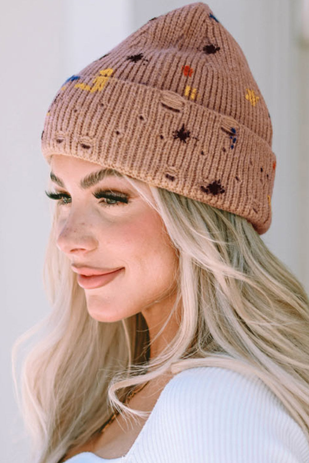 Apricot Splashed Detail Knitted Beanie