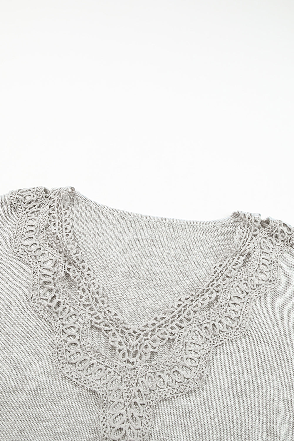 Gray Plus Size Hollowed Lace Splicing V Neck Sweater