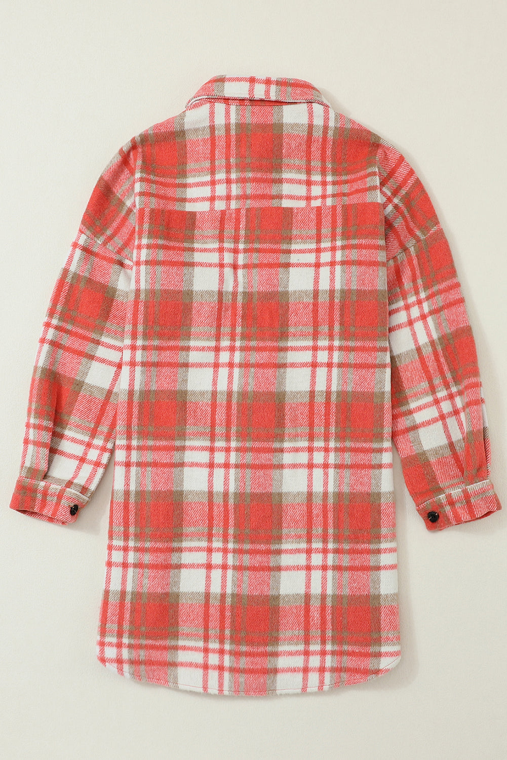 Red Plaid Flap Pocket Long Sleeve Oversized Shacket