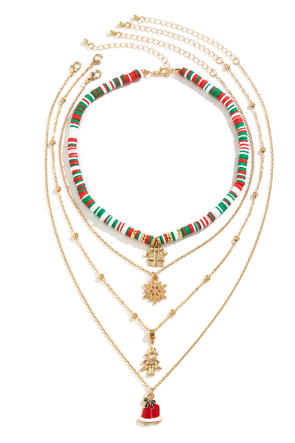 Gold Christmas Pendant Beaded 4pcs Necklace Set