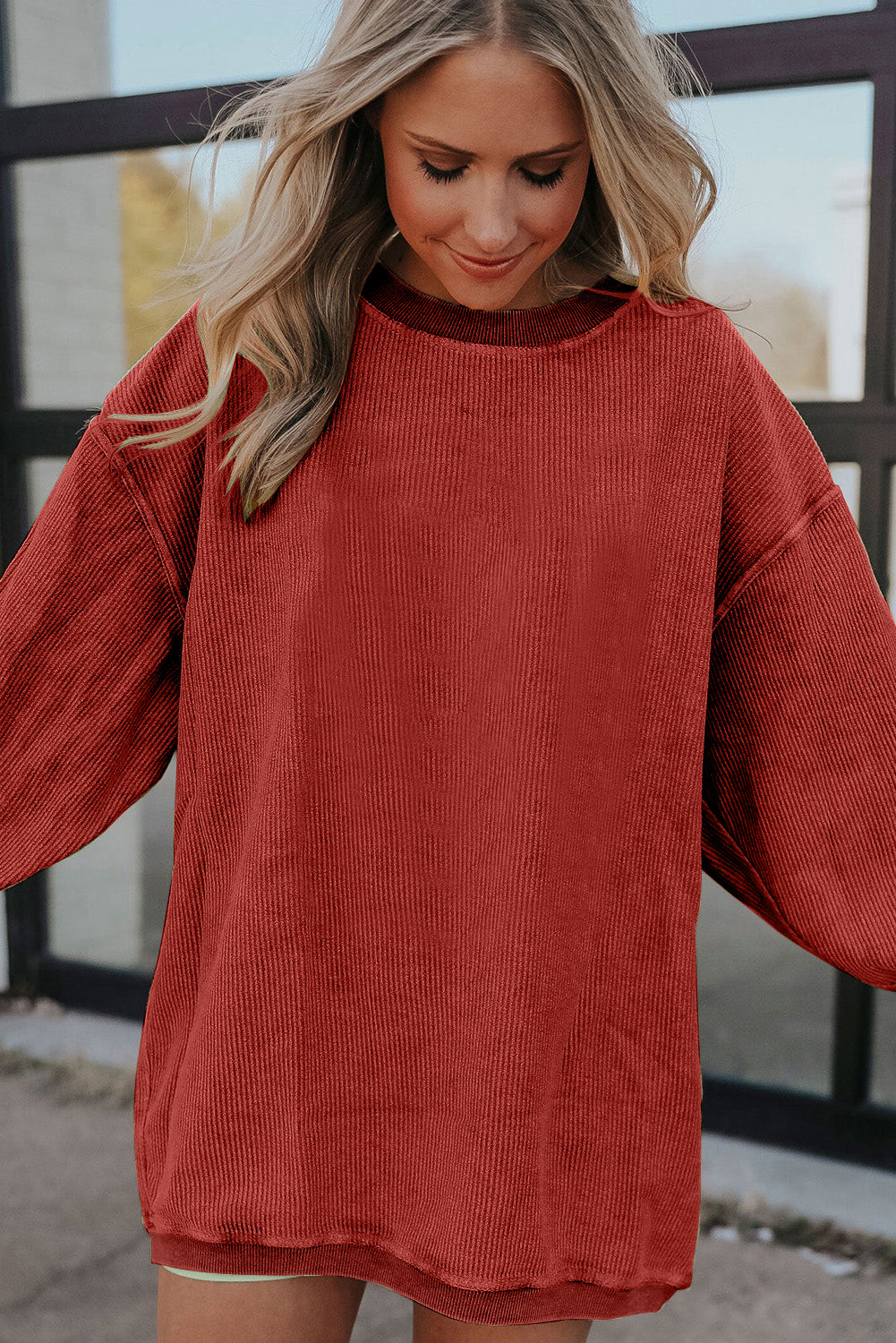 Light Grey Drop Shoulder Ribbed Oversized Sweatshirt