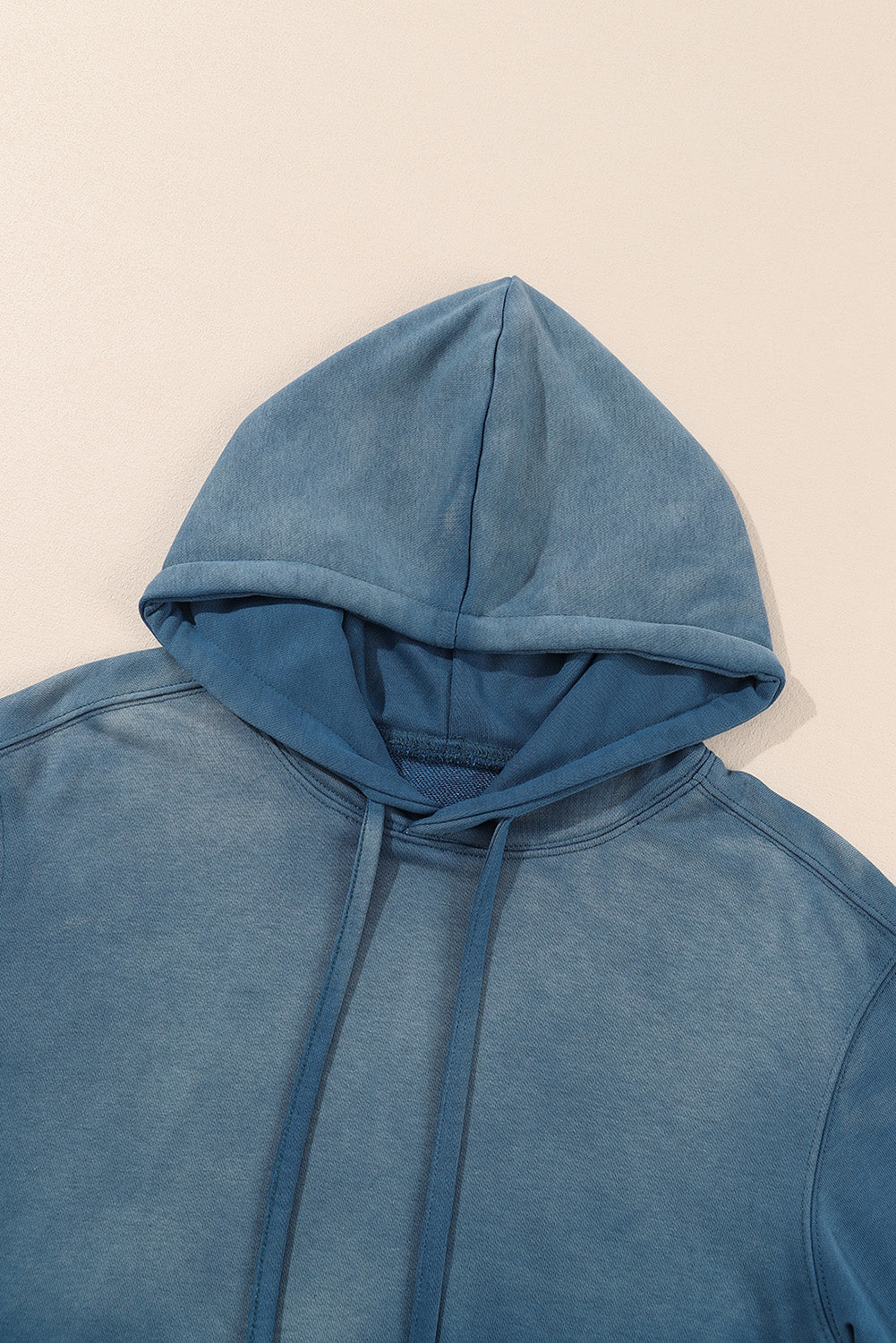 Dark Blue Washed Kangaroo Pocket Drawstring Hoodie