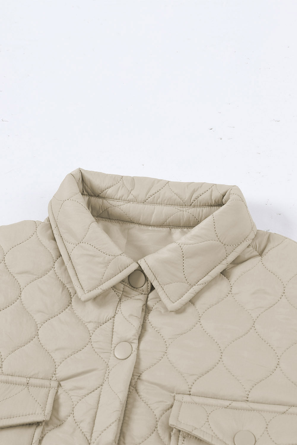 Beige Big Pockets Quilted Button Down Puffer Coat