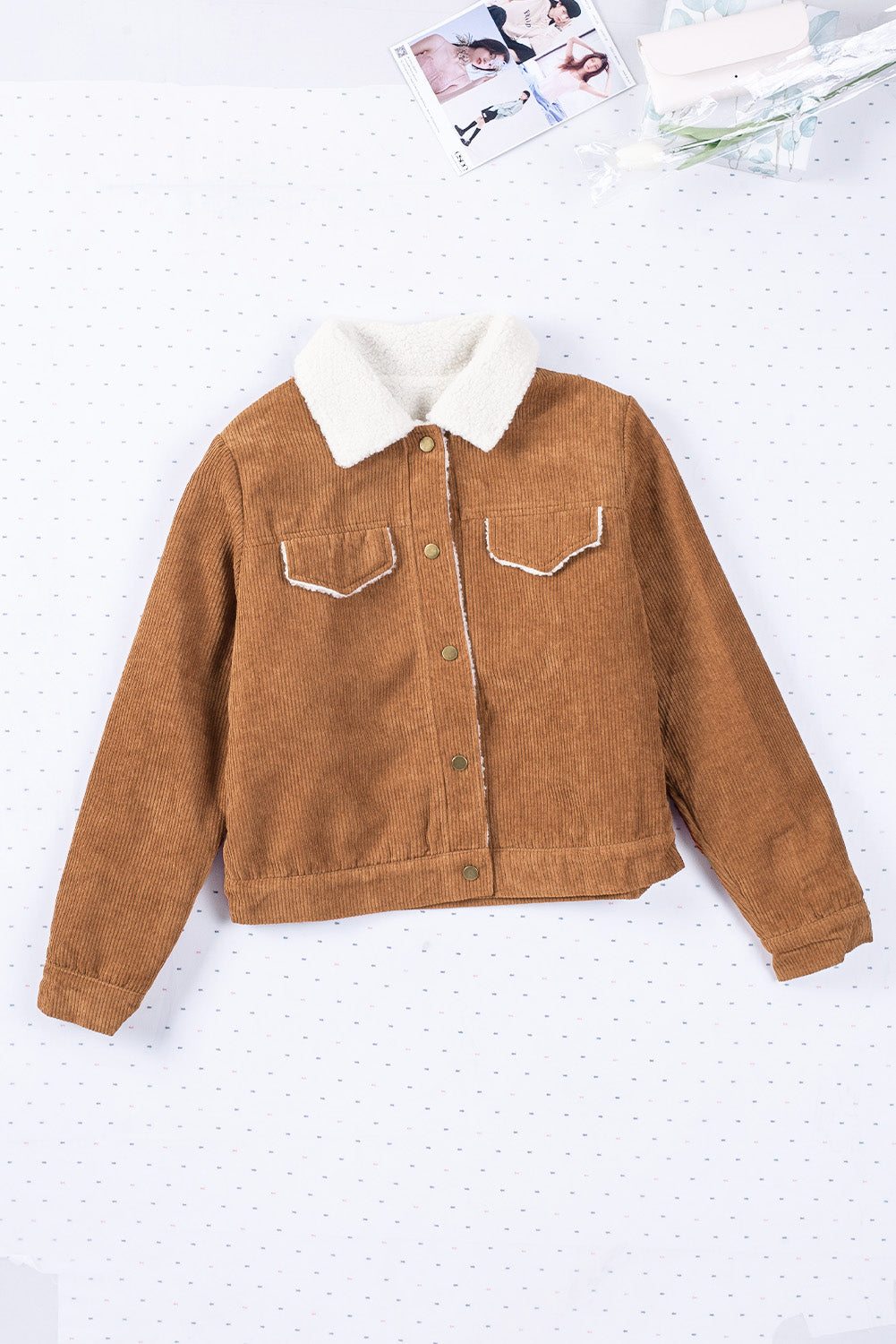 Brown Casual Sherpa Lining Corduroy Jacket