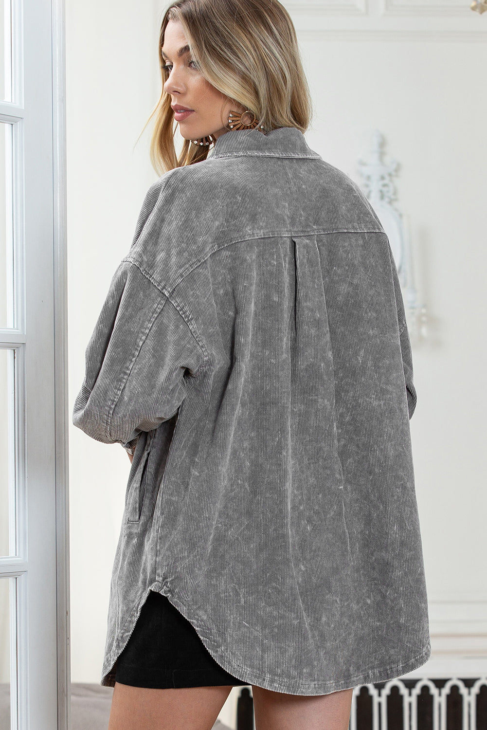 Gray Vintage Distressed Mineral Wash Oversized Shacket