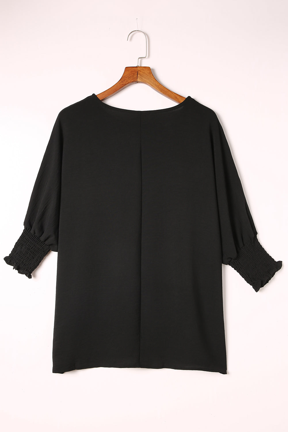 Black Plain Batwing Sleeve Business Casual Blouse for Women