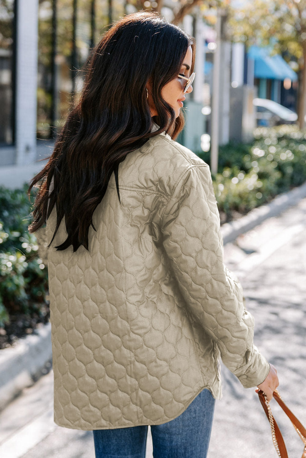 Beige Big Pockets Quilted Button Down Puffer Coat