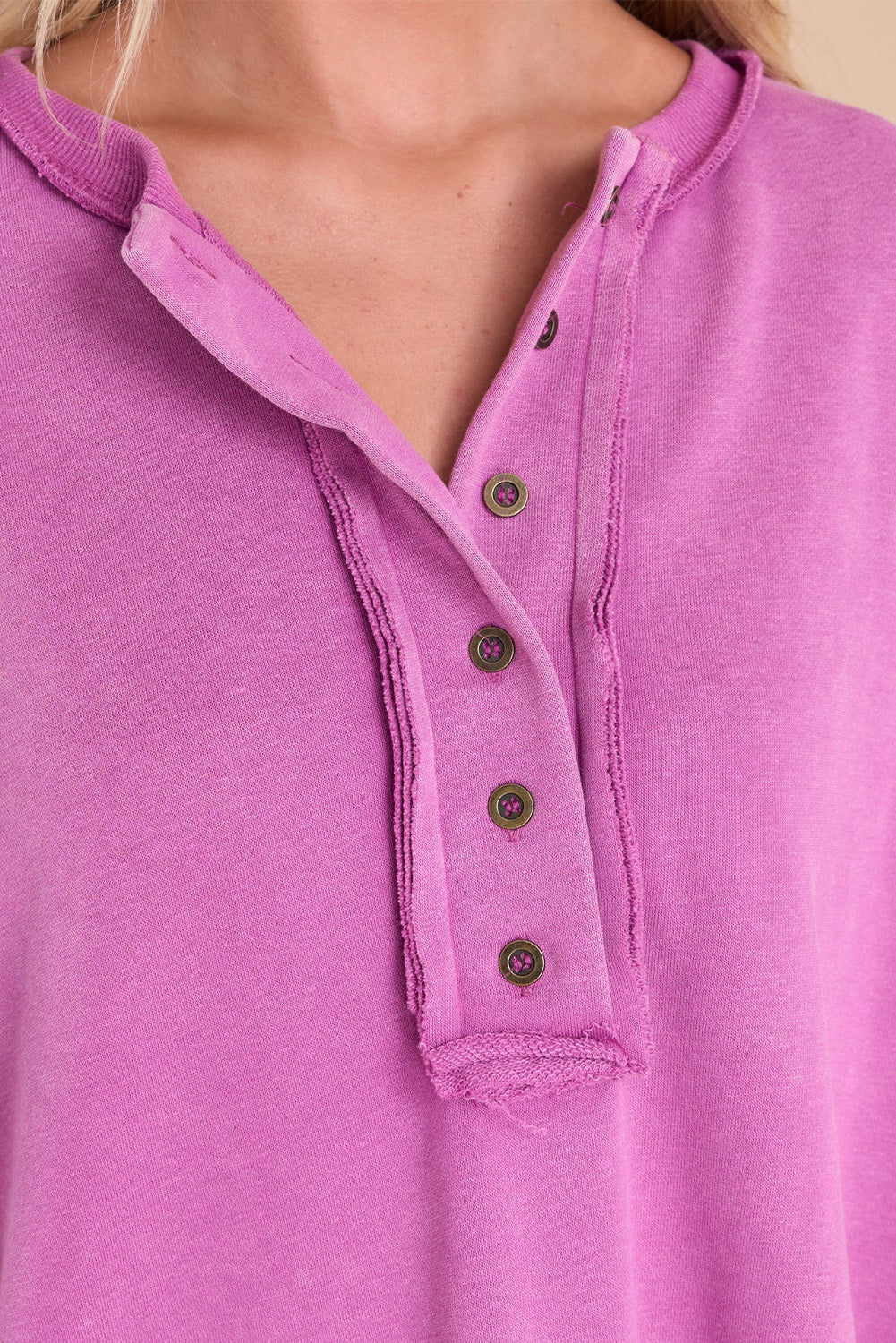 Green Patchwork Exposed Seam Oversized Henley Sweatshirt
