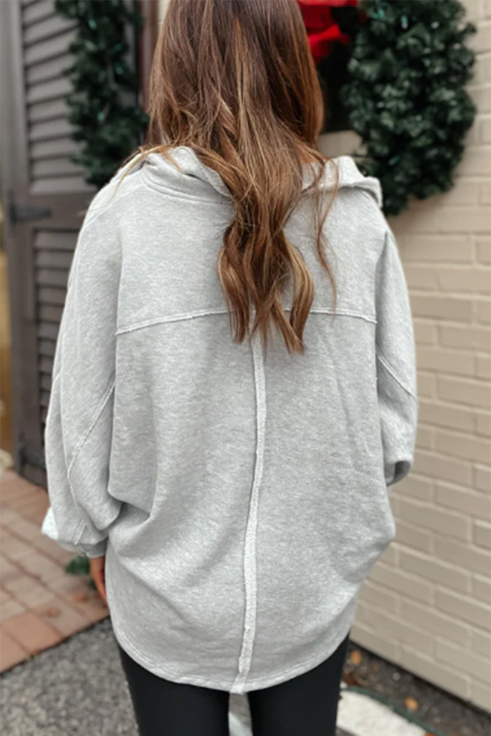 Gray Exposed Seam Patchwork Pockets Oversized Sweatshirt