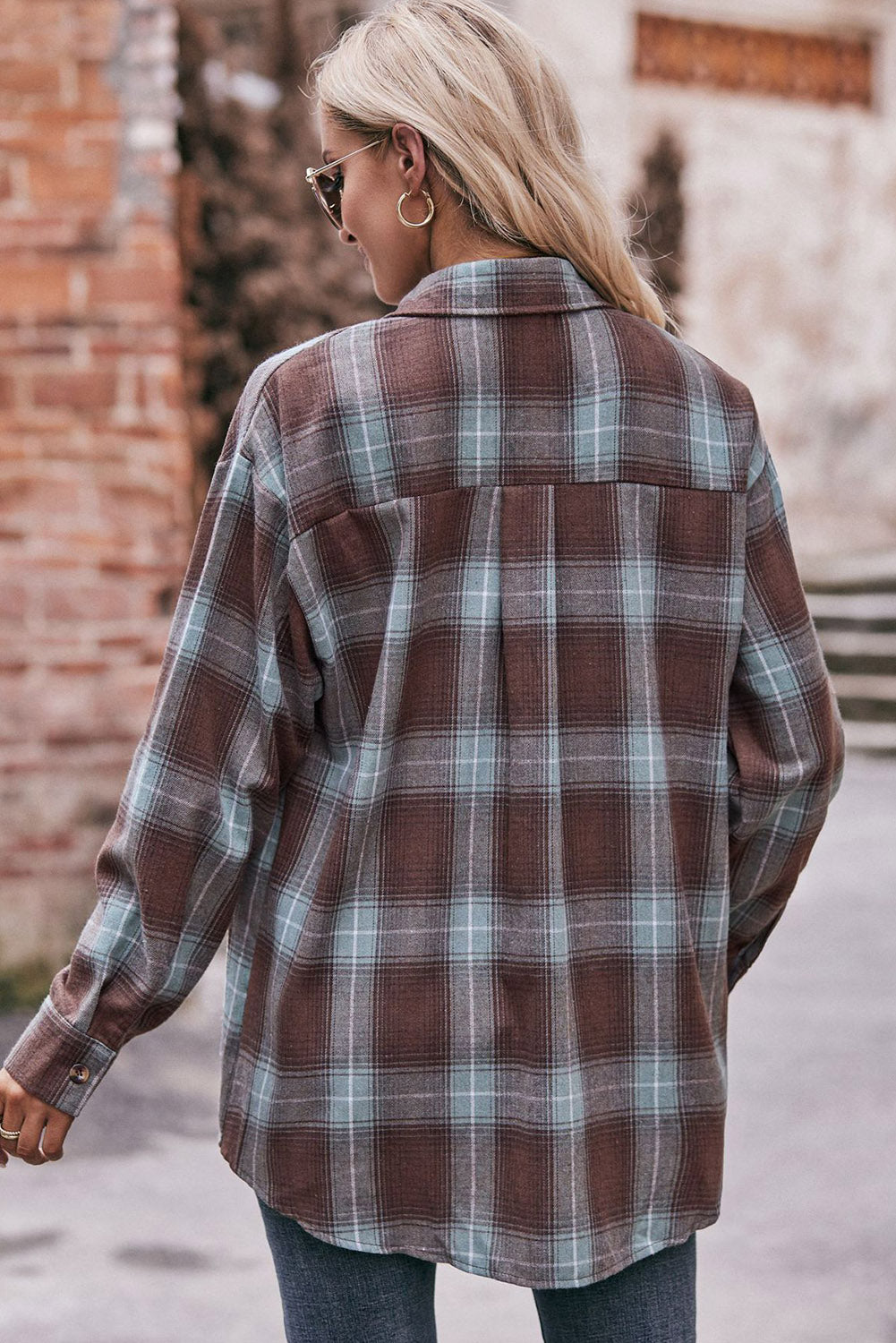 Multicolor Plaid Colorblock Button Up Shacket