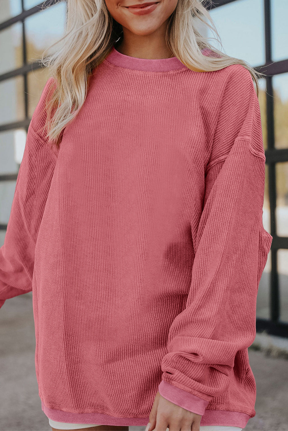 Light Grey Drop Shoulder Ribbed Oversized Sweatshirt