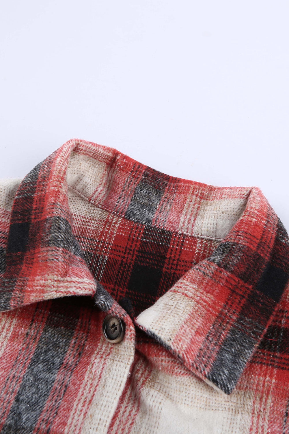 Red Plaid Turn Down Neck Pocket Buttoned Shacket