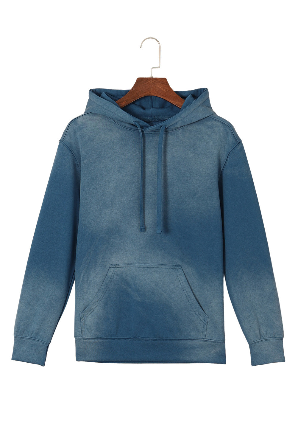 Dark Blue Washed Kangaroo Pocket Drawstring Hoodie