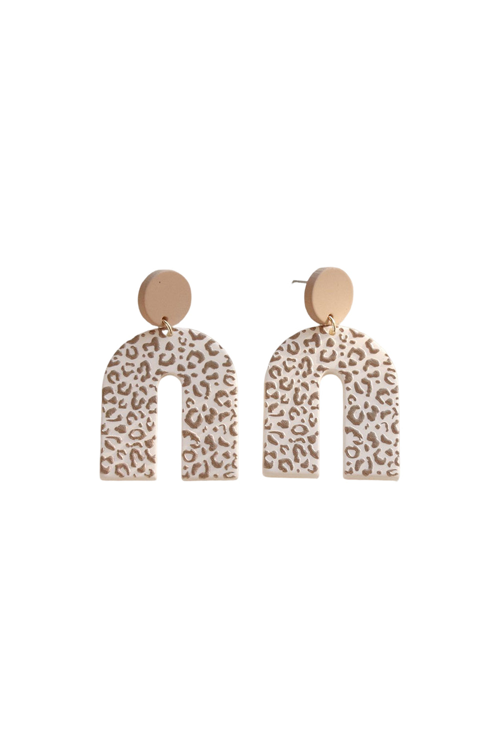 Beige Leopard Print Acrylic Door Shaped Earrings