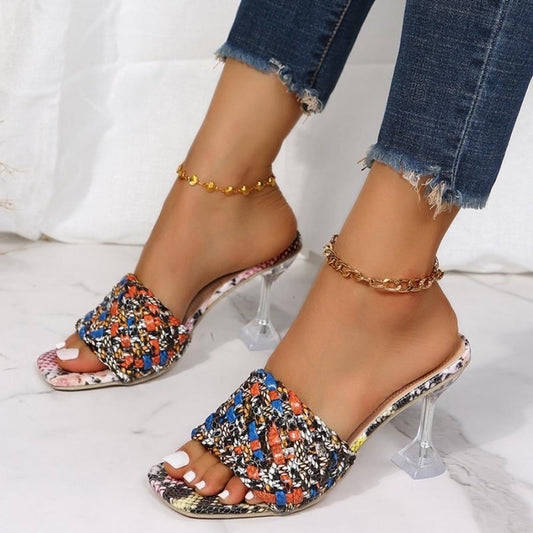 Snake Square Toe High-Heel Sandal