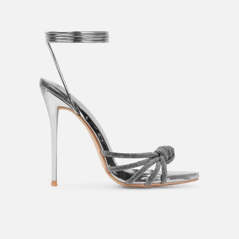 Up the Leg Silver Rhinestone Heel