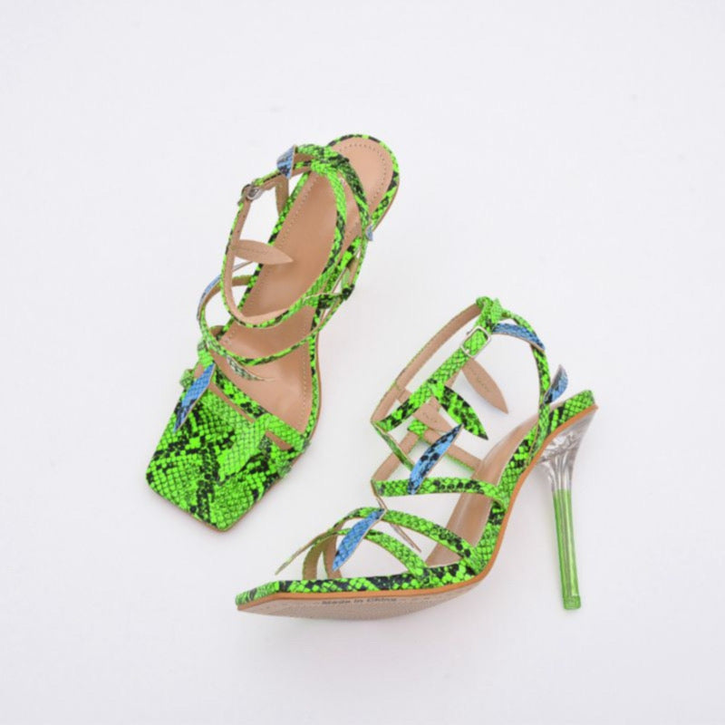 Snake Peep Toe Leaf Sandal (Green)