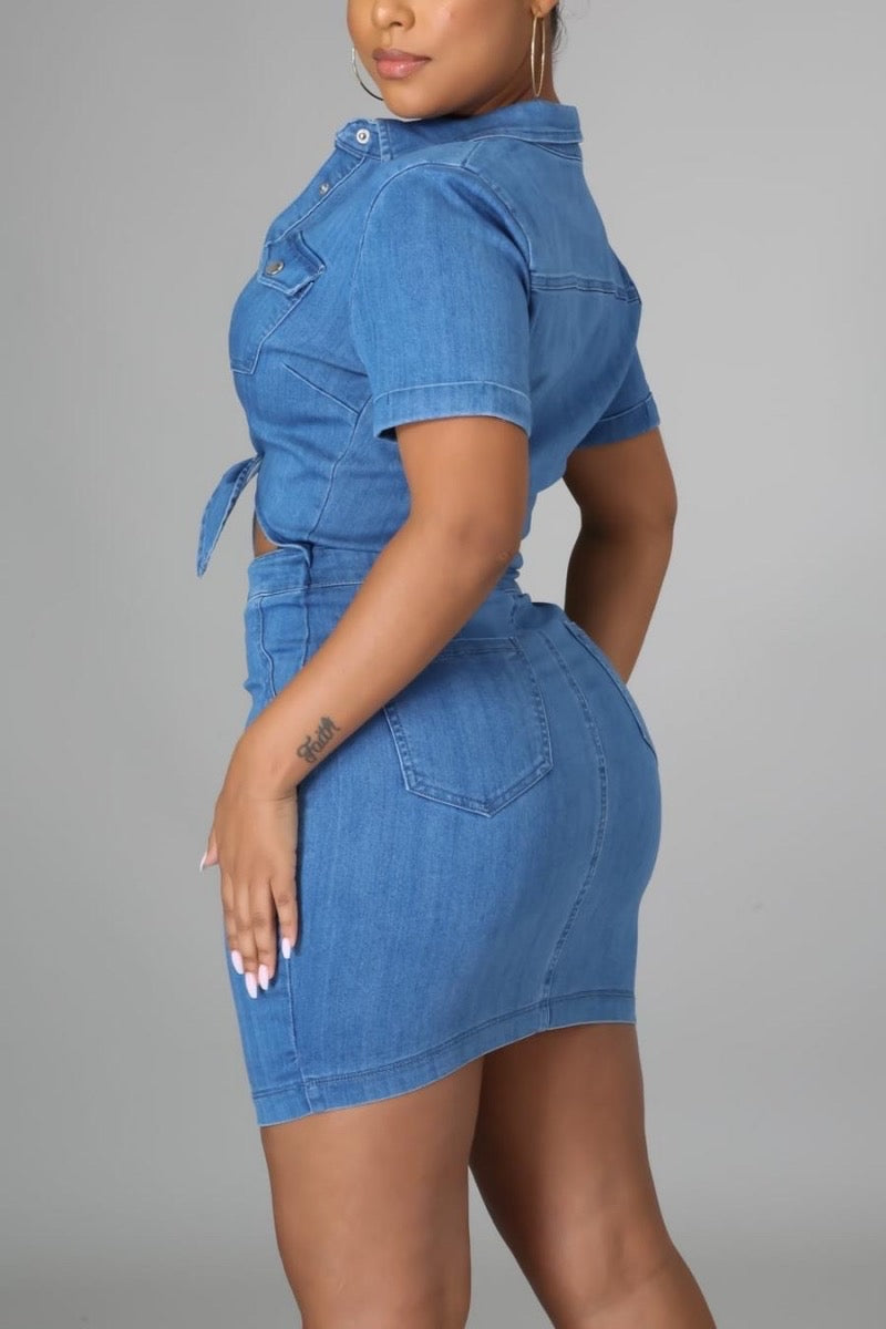 Hollow Mini Denim Dress