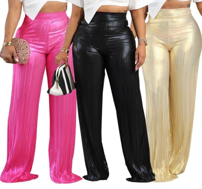 Slick pleated floor length pants