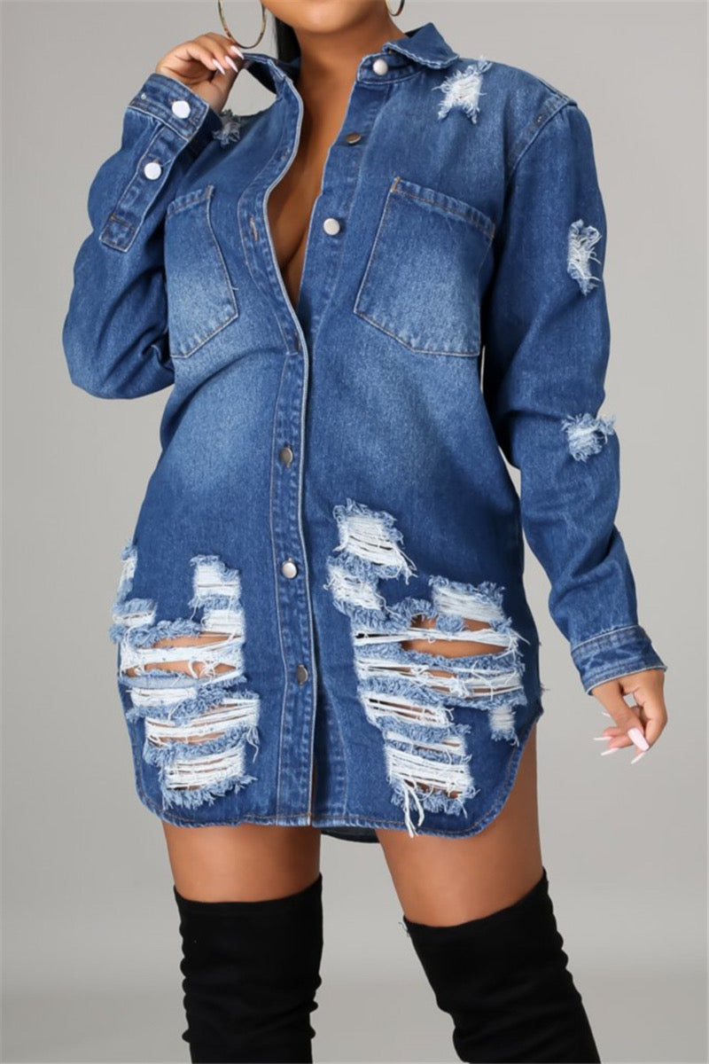 Totally Ripped Denim Shirt Dress